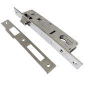 Замок врезной Trodos 153-25 узкопрофильный цилиндровый с защелкой без ручки, хром