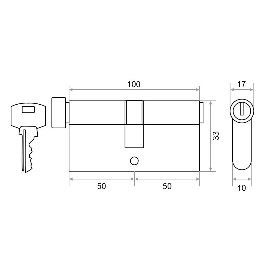 Механизм цилиндровый Trodos ЦМВП 100(50/50) сплав ЦАМ 5 ключей, черный ...