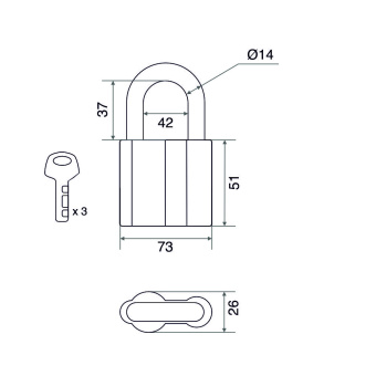 Замок навесной Trodos BC-HAL2-80 алюминий, блистер