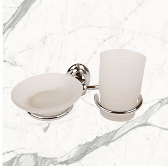 Мыльница, стакан стеклянные с держателем Delphinium "3168-2", хром