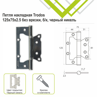 Петля накладная Trodos 125х75х2,5 BN без врезки, черный никель