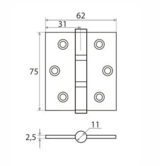 Петля накладная Trodos 75х62х2,5 AC медь