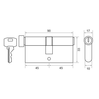 Механизм цилиндровый Trodos ЦМВ 90(45/45) сплав ЦАМ 5 ключей, хром