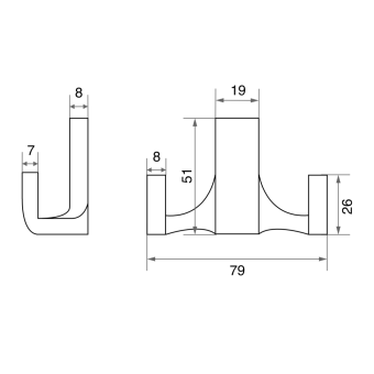 Крючок мебельный Trodos " ZY-146B" 2-рожковый, сплав ЦАМ, хром матовый