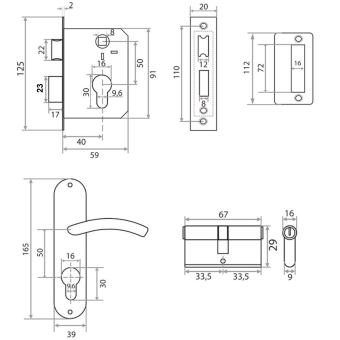 Замок врезной Vrata 50/106-ЦМ70 цилиндровый с защелкой, с ручкой, золото