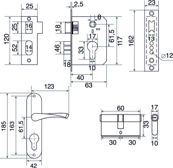 Замок врезной Trodos 61/11-ЦМ 3R с ручкой, хром