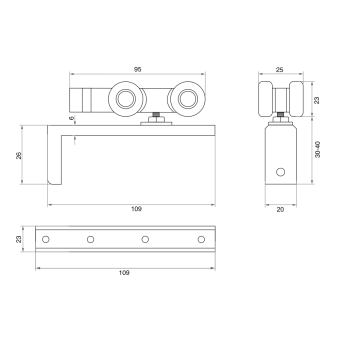 Комплект роликов для раздвижных дверей Trodos QD-863 с фиксатором торц/вкл