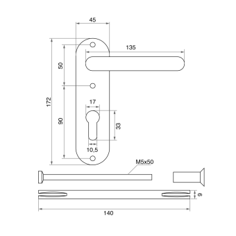 Ручка на планке Trodos 1972 противопожарная, сталь, черный 