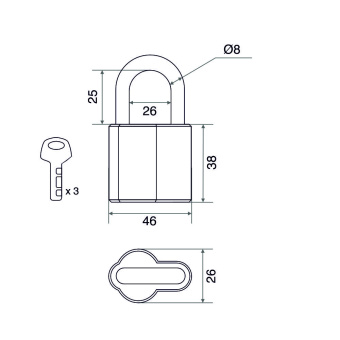 Замок навесной Trodos BC-HAL2-50 алюминий, блистер