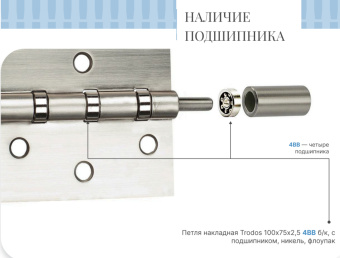 Петля накладная Trodos 100х75х2,5 4ВВ BN черный никель, флоупак