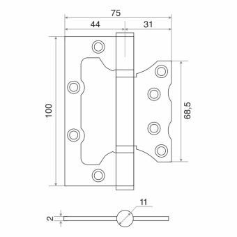 Петля накладная Trodos 100х75х2,0 AC без врезки, медь