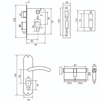Замок врезной Vrata 50/106-ЦМВ70 цилиндровый с защелкой, с ручкой, хром