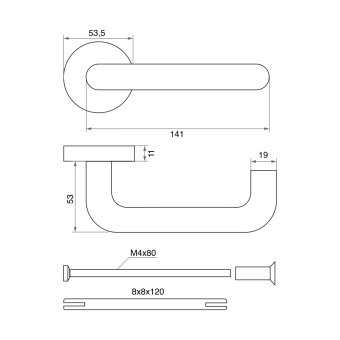 Ручка раздельная Trodos SS-1903 противопожарная, нержавеющая сталь
