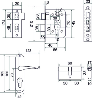Замок врезной Trodos 70/11-ЦМ с ручкой, хром