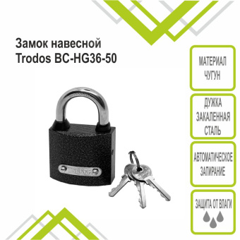 Замок навесной Trodos BC-HG36-50 чугун, блистер