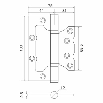 Петля накладная Trodos 100x75x2,5 GF без врезки, графит