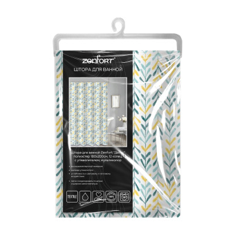 Штора для ванной Zenfort "Делис" полиэстер 180х200см, 12 колец, с утяжелителем, мультиколор