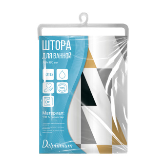 Штора для ванной Delphinium "Прайм" полиэстер 180х180см, 12 колец, мультиколор