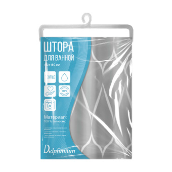 Штора для ванной Delphinium "Дуэт" полиэстер 180х180см, 12 колец, серый