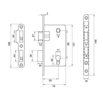 Корпус замка Trodos  R1-85 ET AB с ригелем, бронза