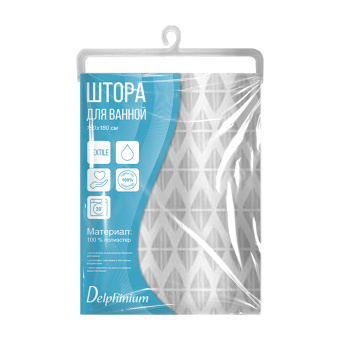 Штора для ванной Delphinium "Муар" ПВХ 180х180см, 12 колец, серый