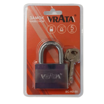 Замок навесной Vrata ВС-HD-50 чугун, хром, блистер