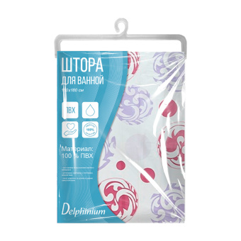 Штора для ванной Delphinium "Мираж" ПВХ 180х180см, 12 колец, мультиколор