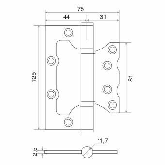Петля накладная Trodos 125х75х2,5 WW без врезки, белый 