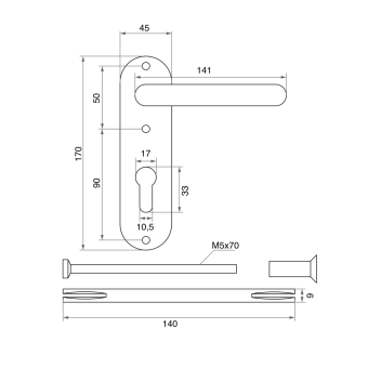 Ручка на планке Trodos SS1972 противопожарная, нержавеющая сталь
