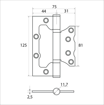 Петля накладная Trodos 125х75х2,5 BL без врезки, черный 