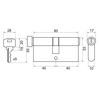 Механизм цилиндровый Trodos ЦМВ 80(40/40) сплав ЦАМ 5 ключей, хром
