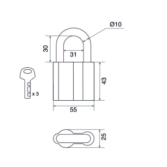 Замок навесной Trodos BC-HAL2-60 алюминий, с одной секретностью