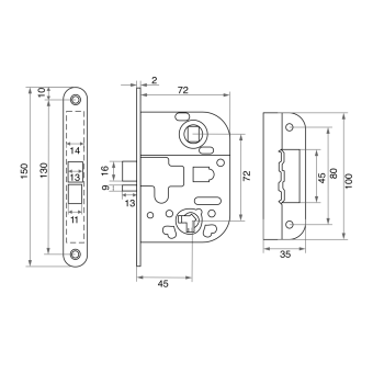 Замок врезной для финских дверей 2014WC без ответной планки, хром