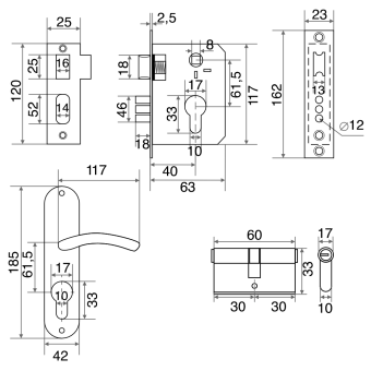 Замок врезной Trodos 61/106-ЦМ 3R с ручкой, золото