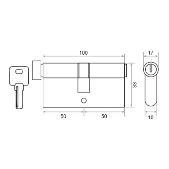 Механизм цилиндровый Trodos ЦМВП 100(50/50) сплав ЦАМ 5 ключей, золото