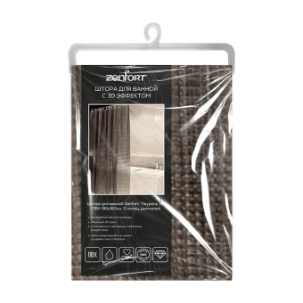 Штора для ванной Zenfort "Лаурель 3D" ПВХ 180х180см, 12 колец, дымчатый