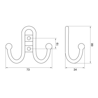 Крючок мебельный Trodos "ZY-208В" 2-рожковый, сплав ЦАМ, бронза