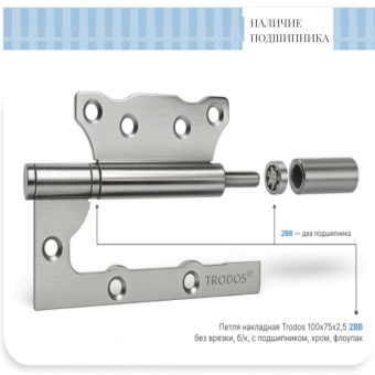 Петля накладная Trodos 100х75х2,5 2ВВ BL без врезки, черный, флоупак