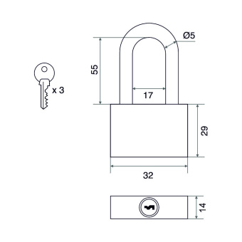 Замок навесной Trodos BC-HG36-32L чугун