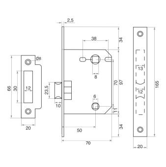 Защелка врезная Trodos 2070-70WС CP хром